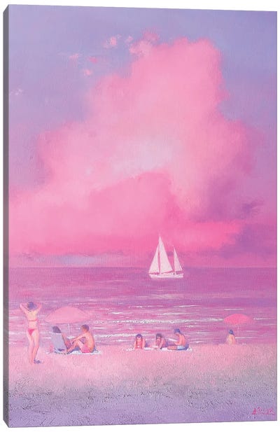 Pink Evening At The Sea Canvas Art Print - Purple Art