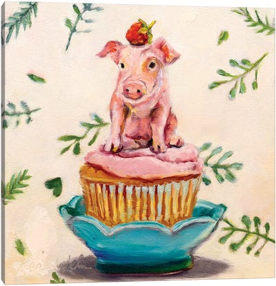 Berry Piglet Cake Canvas Art Print - Pig Art