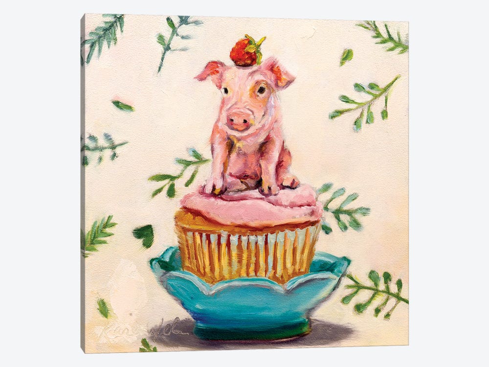 Berry Piglet Cake by Karen Weber 1-piece Canvas Wall Art