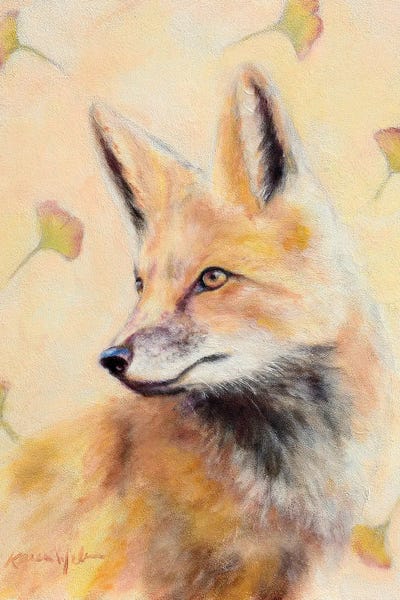 Red Fox Gingko by Karen Weber framed canvas print