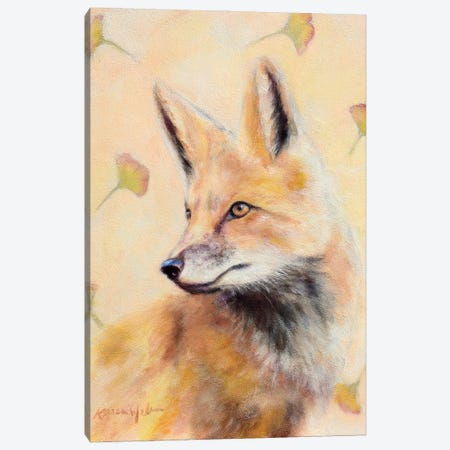 Red Fox Gingko Canvas Print #KWB5} by Karen Weber Canvas Wall Art