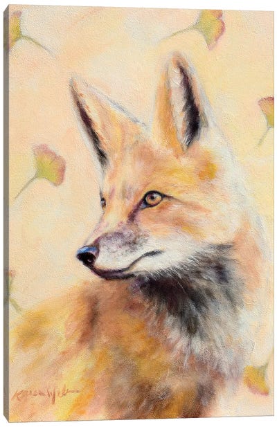 Red Fox Gingko Canvas Art Print - Karen Weber