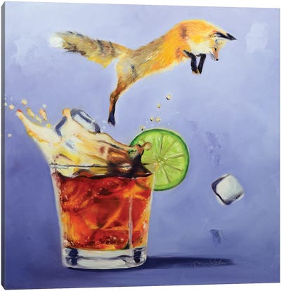 Fox On The Rocks Canvas Art Print - Whiskey Art