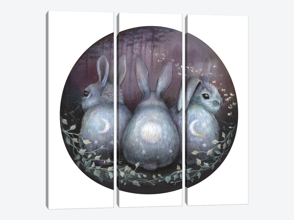 Triple Moon Rabbits by Kimera Wachna 3-piece Canvas Art Print