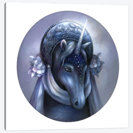 Unicorn With Crescent Moon Headdress Canvas Print #KWC45} by Kimera Wachna Canvas Artwork
