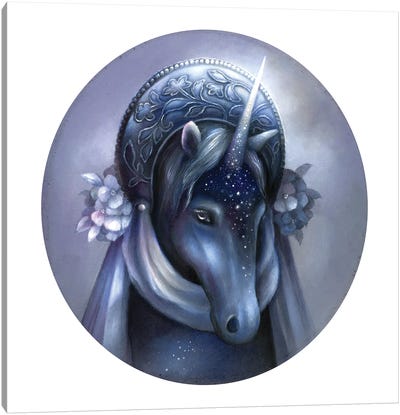Unicorn With Crescent Moon Headdress Canvas Art Print - Kimera Wachna