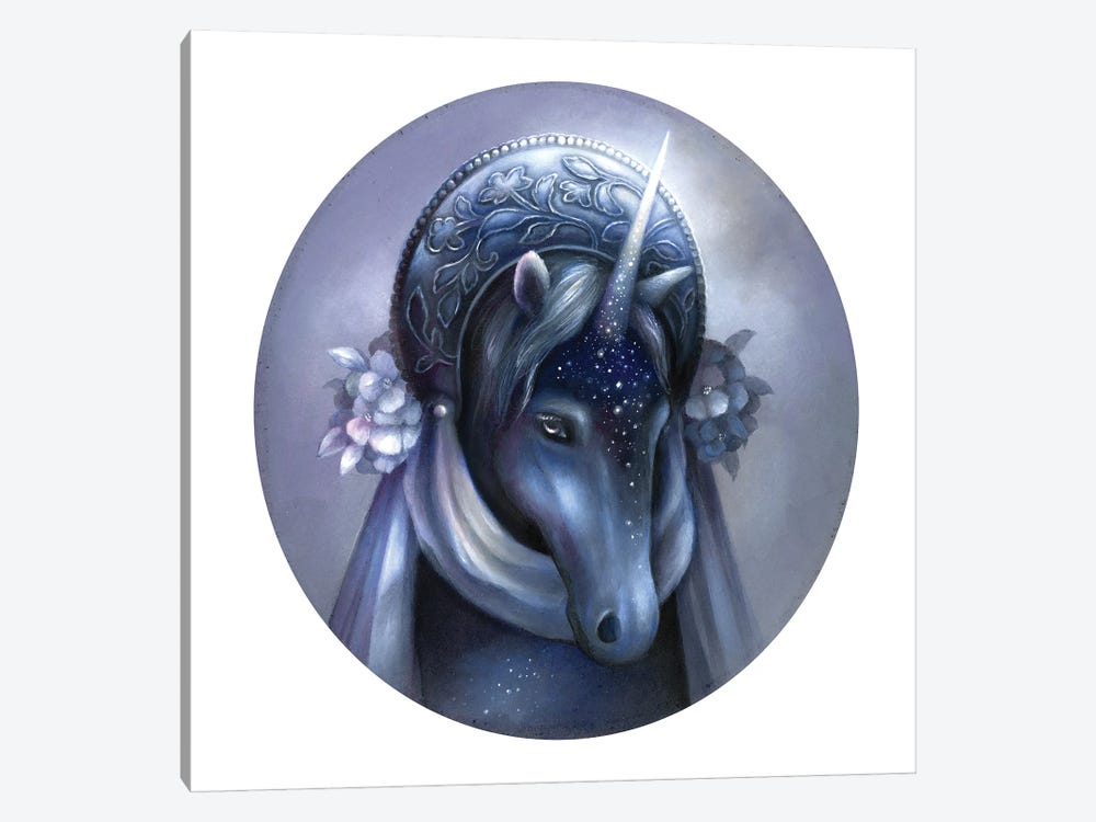 Unicorn With Crescent Moon Headdress by Kimera Wachna 1-piece Canvas Art Print