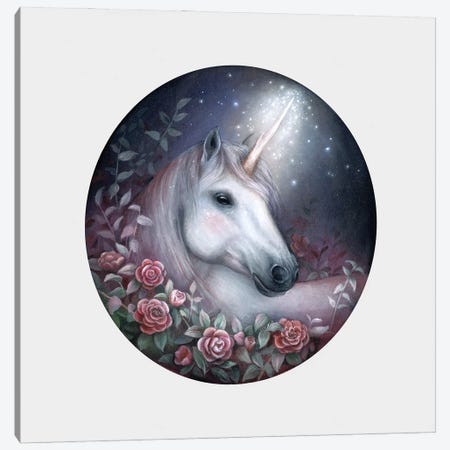 Camellia Unicorn Canvas Print #KWC6} by Kimera Wachna Art Print