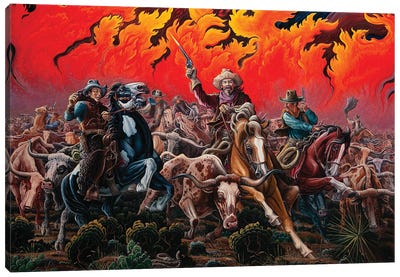 Fleeing Hell's Fury - Range Fire Canvas Art Print - Horses