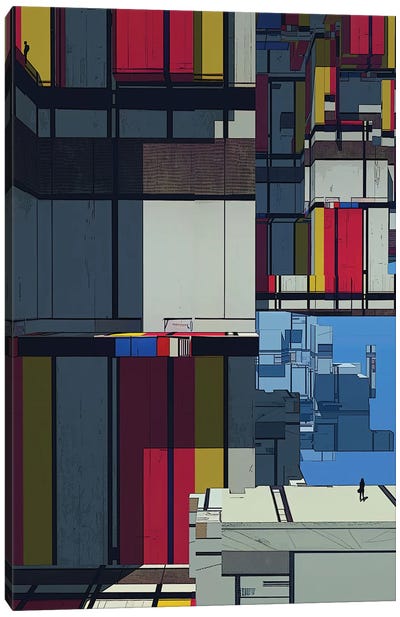 Mondrian Dream Canvas Art Print - Composition with Red, Blue and Yellow Reimagined