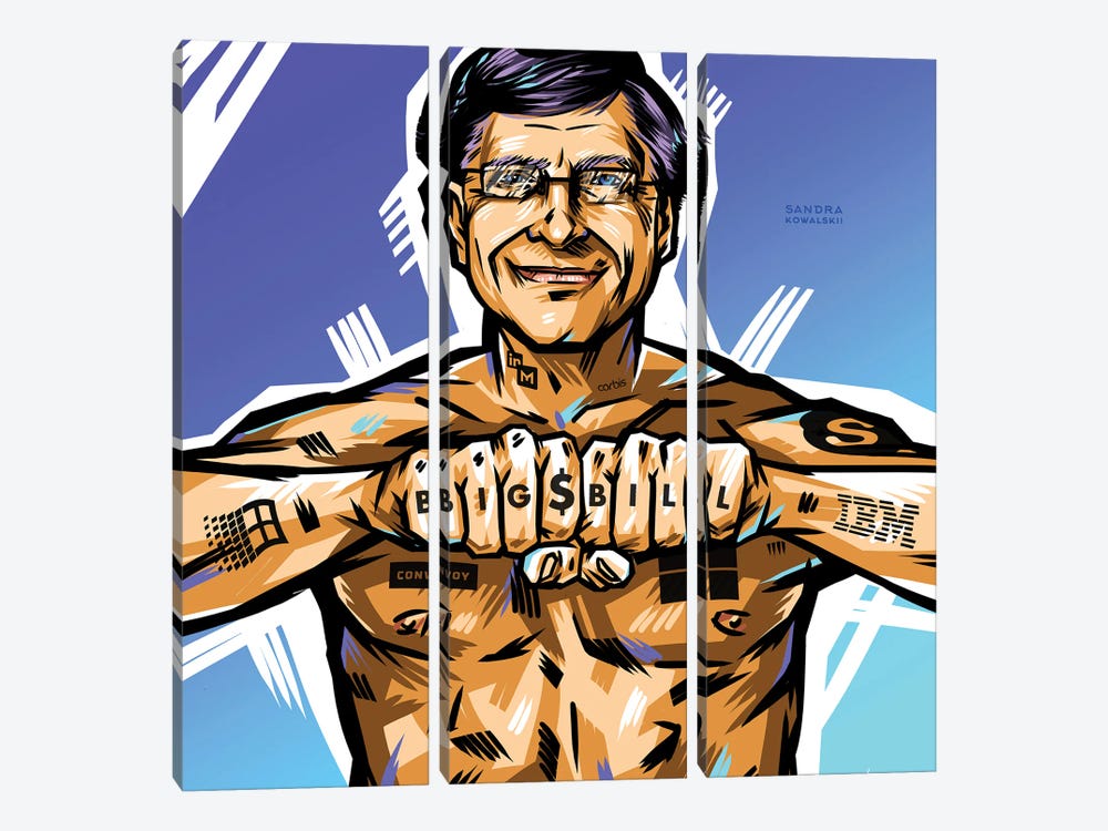 Bill Gates by Sandra Kowalskii 3-piece Canvas Art