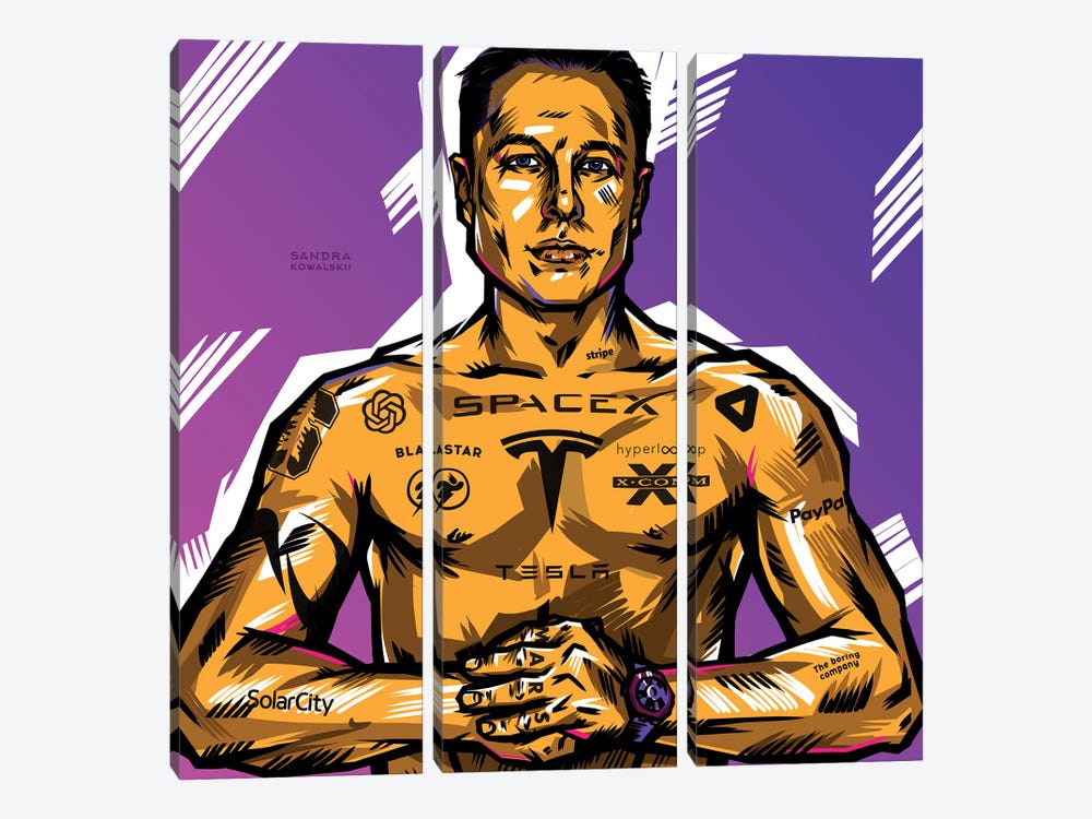 Elon Musk by Sandra Kowalskii 3-piece Canvas Print