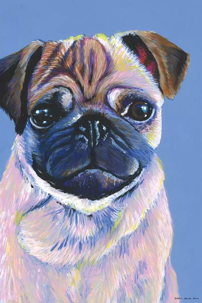 Pug On Blue by Kirstin Wood art print