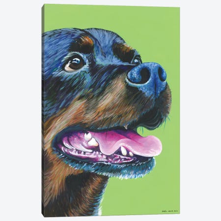 Rottweiller On Lime Canvas Print #KWO13} by Kirstin Wood Canvas Wall Art