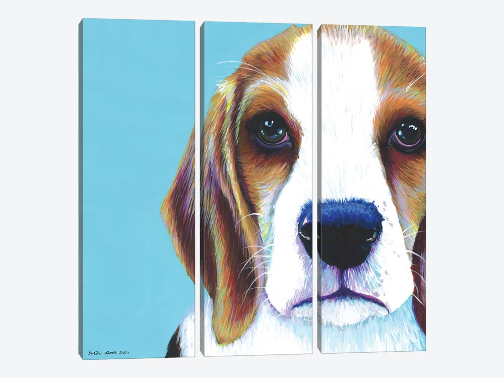 Beagle On Aqua, Square by Kirstin Wood 3-piece Canvas Art