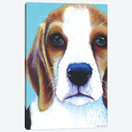Beagle On Aqua Canvas Print #KWO1} by Kirstin Wood Canvas Art