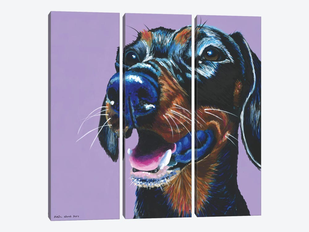 Dachshund On Lilac, Square by Kirstin Wood 3-piece Canvas Art Print