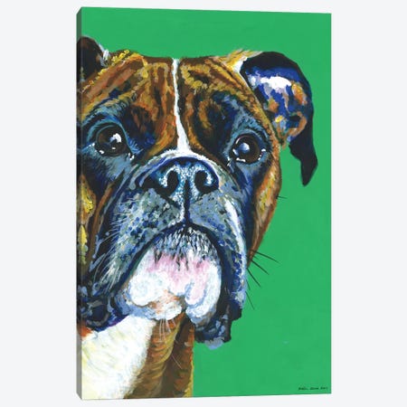 Boxer On Emerald Canvas Print #KWO2} by Kirstin Wood Canvas Art