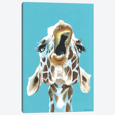 Having A Giraffe Canvas Print #KWO35} by Kirstin Wood Canvas Print