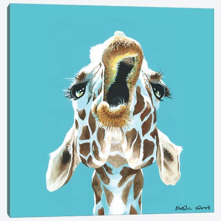 Giraffe On Turquoise Square Canvas Print #KWO56} by Kirstin Wood Art Print