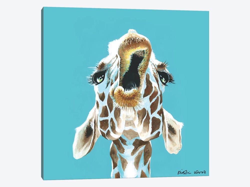 Giraffe On Turquoise Square by Kirstin Wood 1-piece Art Print