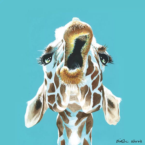 Giraffes: Giraffe On Turquoise Square by Kirstin Wood