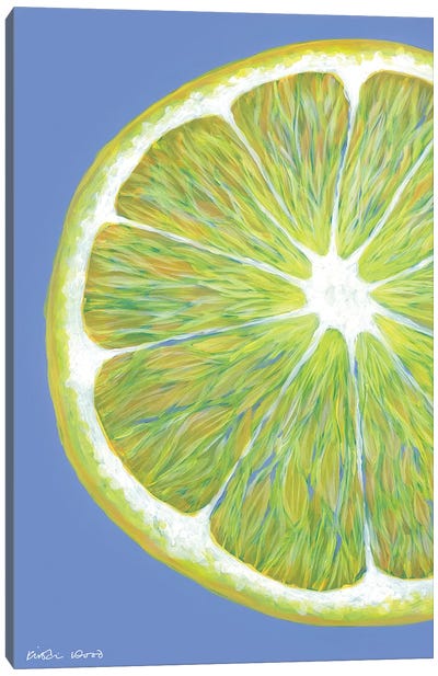 Lemon Slice On Blue Canvas Art Print - Kirstin Wood