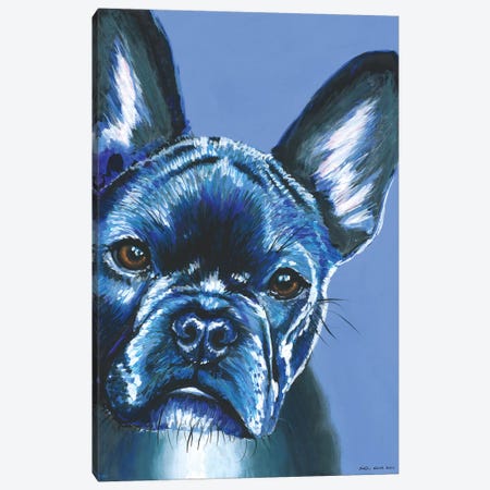 French Bulldog On Blue Canvas Print #KWO6} by Kirstin Wood Canvas Art Print