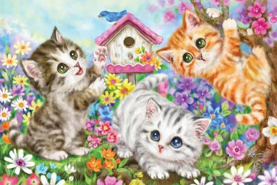Birdhouse And Kittens by Kayomi Harai metal wall art