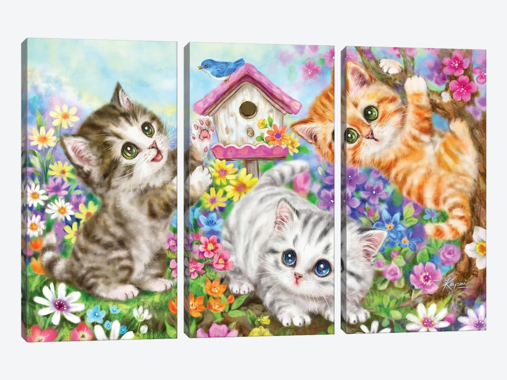 Birdhouse And Kittens by Kayomi Harai 3-piece Art Print