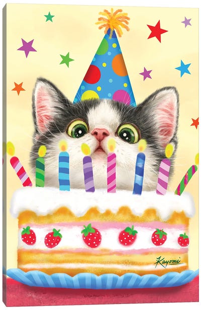 Birthday Cake Canvas Art Print - Kitten Art