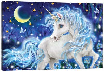 Blue Fantasy Canvas Art Print - Unicorns