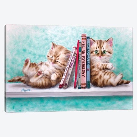 Bookend Kitties Canvas Print #KYI115} by Kayomi Harai Canvas Wall Art