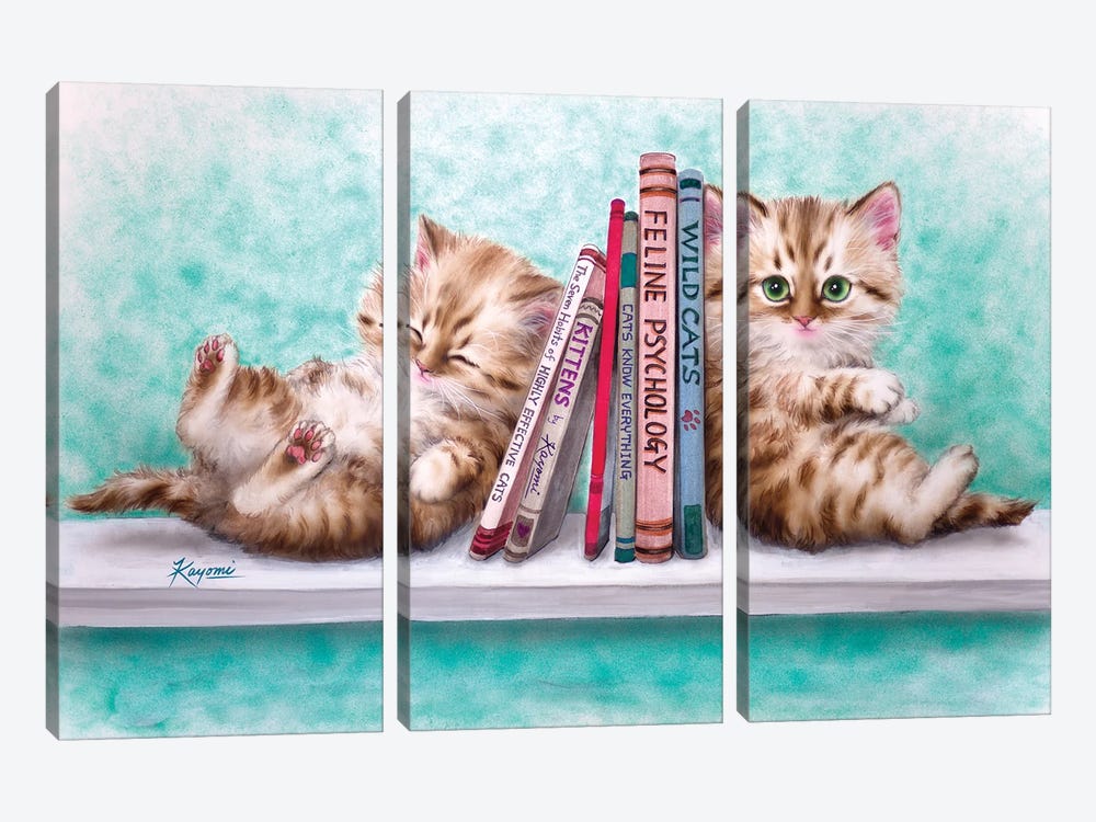 Bookend Kitties by Kayomi Harai 3-piece Canvas Wall Art