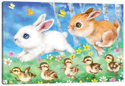 Bunnies And Ducklings Canvas Art Print - Kayomi Harai