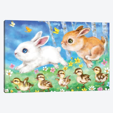 Bunnies And Ducklings Canvas Print #KYI116} by Kayomi Harai Canvas Artwork