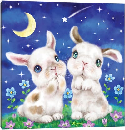 Bunnies Starry Night Canvas Art Print - Easter Art