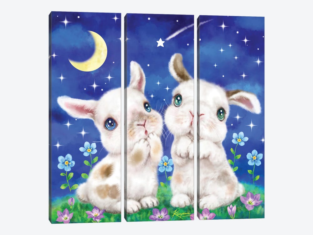 Bunnies Starry Night by Kayomi Harai 3-piece Canvas Wall Art