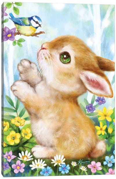 Bunny And Bird Canvas Art Print - Easter Art