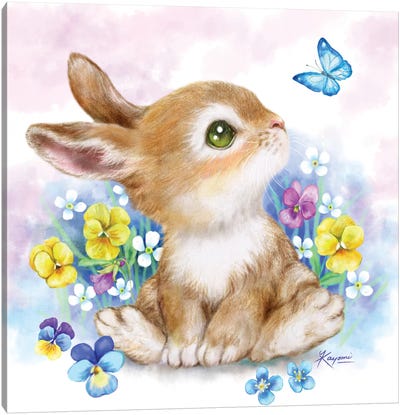 Bunny And Butterfly Canvas Art Print - Easter Art
