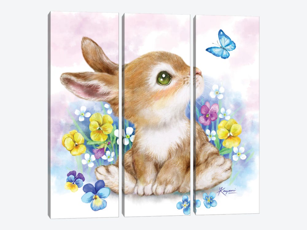 Bunny And Butterfly by Kayomi Harai 3-piece Canvas Wall Art