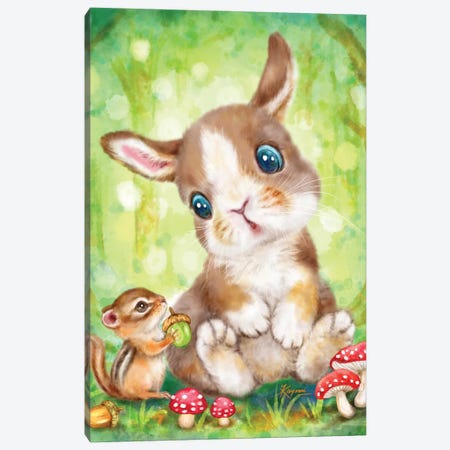 Bunny And Chipmunk Canvas Print #KYI120} by Kayomi Harai Canvas Wall Art