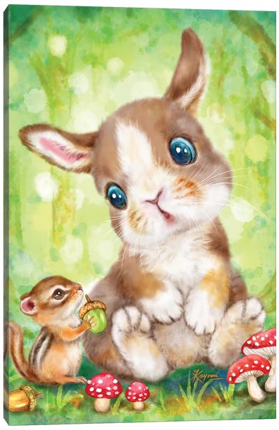 Bunny And Chipmunk Canvas Art Print - Kayomi Harai