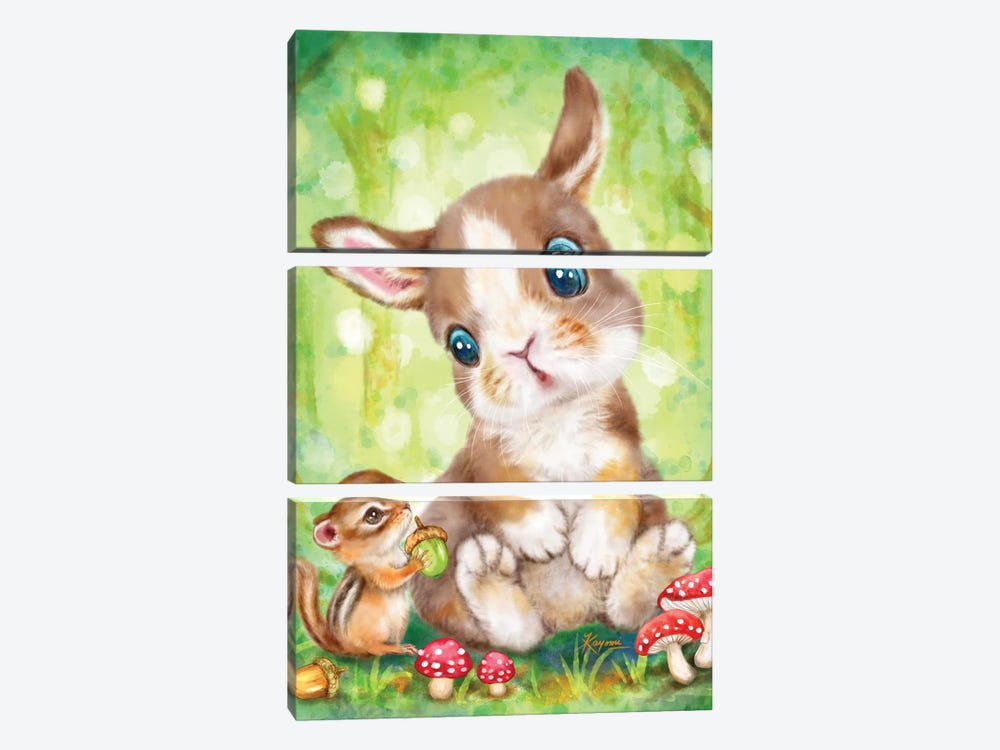 Bunny And Chipmunk by Kayomi Harai 3-piece Canvas Wall Art