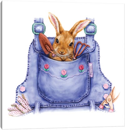 Bunny Overall Canvas Art Print - Easter Art