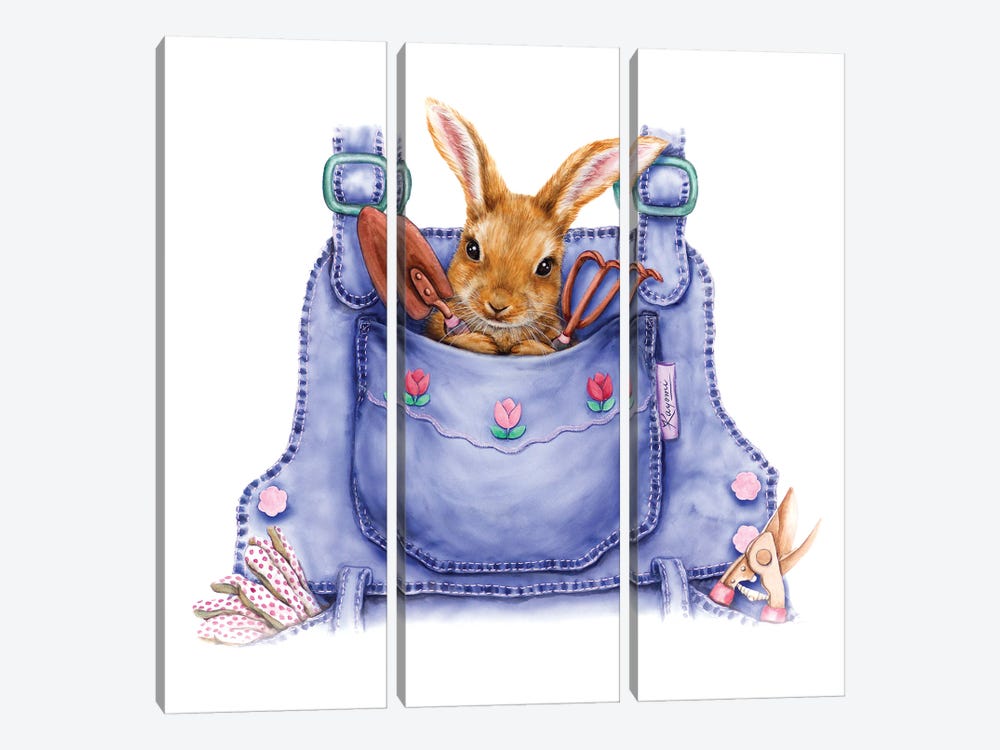 Bunny Overall by Kayomi Harai 3-piece Canvas Art Print