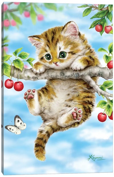 Cherry Kitten Canvas Art Print - Kitten Art