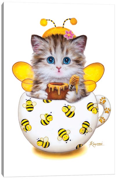 Cup Kitty Bee Canvas Art Print - Kayomi Harai