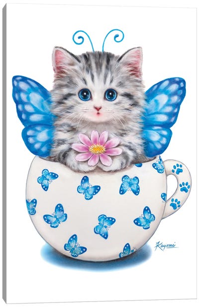 Cup Kitty Butterfly Canvas Art Print - Kayomi Harai