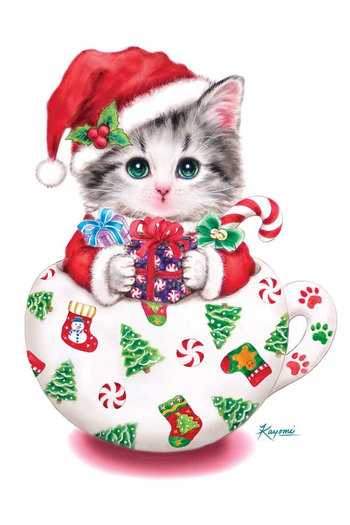 Cup Kitty Christmas by Kayomi Harai wall art
